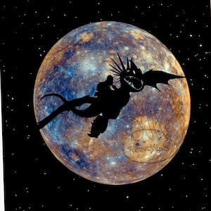 Art Print Inspired by How to Train Your Dragon | Stormfly | Astrid | Celestial Silhouette | Mercury | Fantasy | Space | Dragon | HTTYD