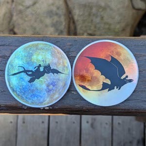 Holographic Sticker Set Inspired by How to Train Your Dragon | Toothless | Hiccup | Astrid | Stormfly | Celestial Silhouettes | 3in circle