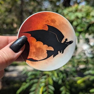 Cirkelsticker geïnspireerd op How to Train Your Dragon | Tandeloos | De hik | Hemels silhouet | Volle maan | Matte sticker