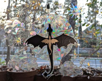 Suncatcher Window Static Cling Inspired by Fourth Wing | no adhesive | dragon Book | Andarna Tairn Violet Sorrengail Xaden Riorson | Bookish