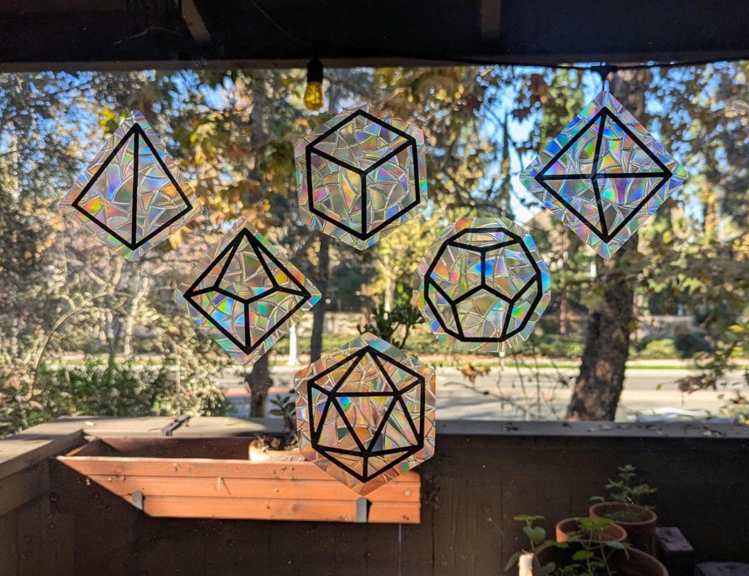 Suncatcher Window Cling Dungeons & Dragons Dice Set of 6 | D4 D6 D8 D10 ...