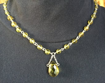 Pale Green Peridot colored Glass beaded Necklace