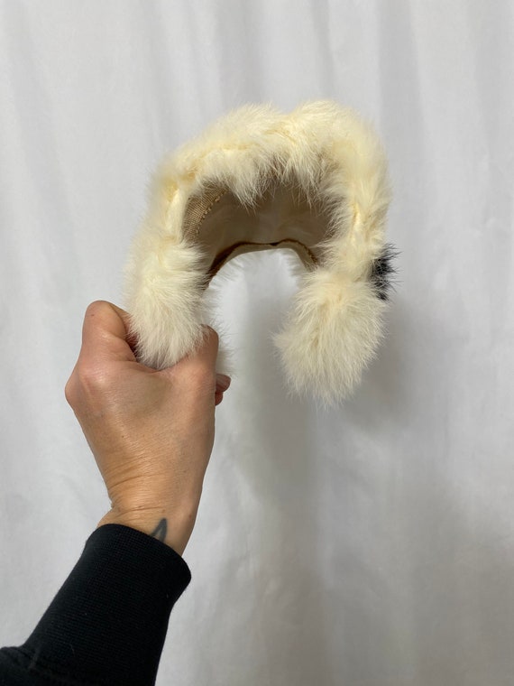 Vintage 50s 60s White and black Fur Headband styl… - image 6