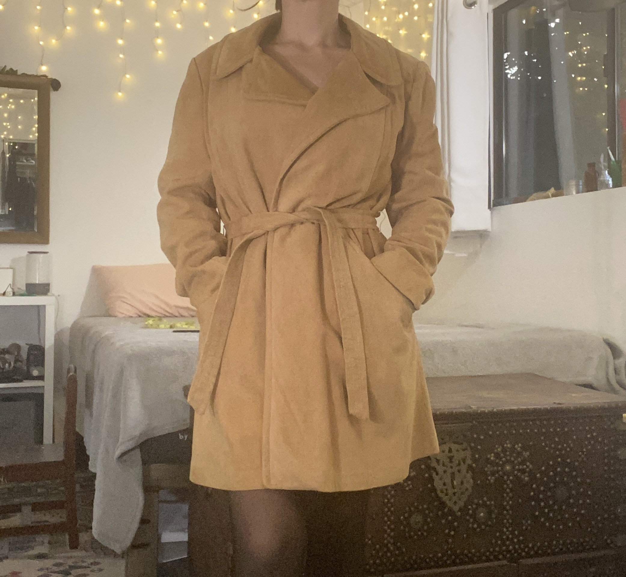 Camel suede trench coat cheap