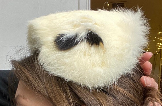 Vintage 50s 60s White and black Fur Headband styl… - image 2