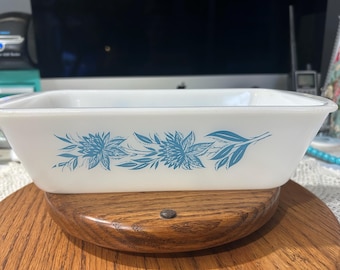 Vintage 1960’s FIRE-KING Blue Thistle Milk Glass Loaf Pan