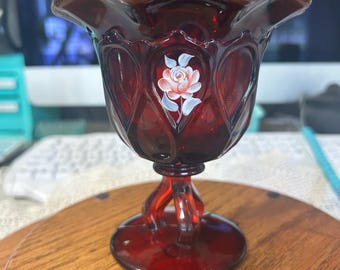 Westmoreland Painted Ruby Red Glass Doric Compote