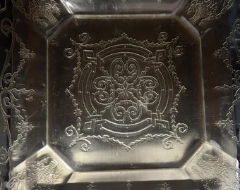 Indiana Glass Company “Lorain” pattern or “Basket Pattern” glass # 615 yellow Depression plates 10 inch plate.