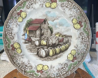 Johnson Brothers “The Friendly Village” pumpkin theme, made in England plate. 8.5 inch.