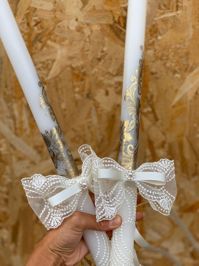 Orthodox Wedding Candles Ivory Greek Lambathes Gold Foil Etsy