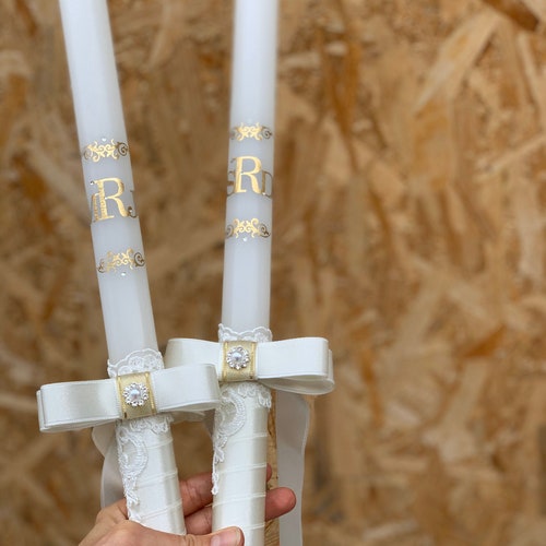 Greek Wedding Candles Orthodox Wedding Lambathes With Gold Etsy