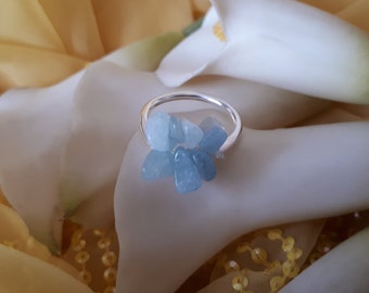 Sterling silver and aquamarine adjustable ring