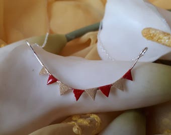 Sterling silver red and gold bunting inspired necklace