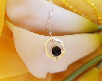 Sterling Silver Hexagon and Lava Bead Fidget Necklace
