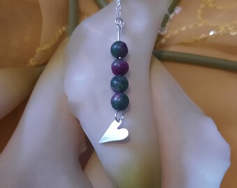 Sterling Silver Heart and Ruby Zoisite Bead Necklace