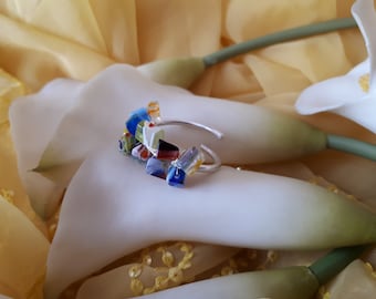 Sterling silver and millefiori glass adjustable ring