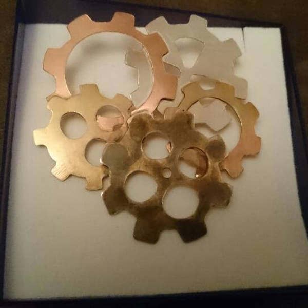 Sterling silver, copper and brass cogs cravat pin