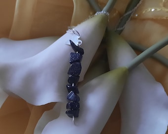 Sterling Silver Heart and Blue Goldstone Chip Bead Necklace