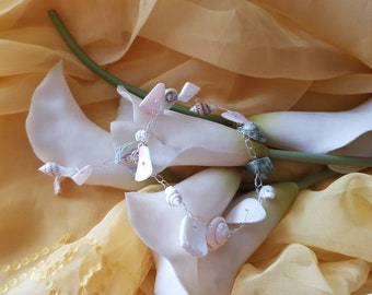 Sterling Silver Crocheted Wire and Shell Bracelet