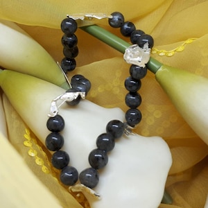 Melted Sterling Silver and Lavakite Bead Elasticated Bracelet