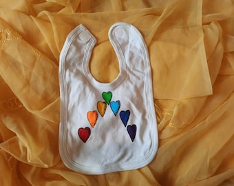Cotton Rainbow Hearts Baby Bib