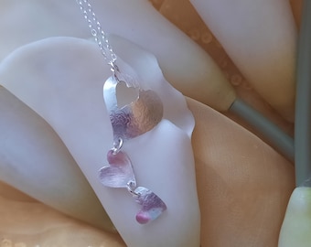 Sterling Silver 3 Domed and Textured Hearts Necklace