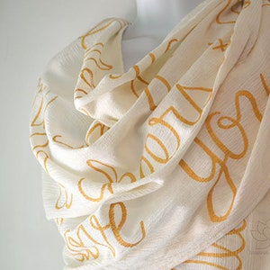 Custom Script Scarf (100% Cotton Gauze) - Rustic Personalized Message Shawl, Custom Quote Scarf, Friendship Gift, Cotton Anniversary for her