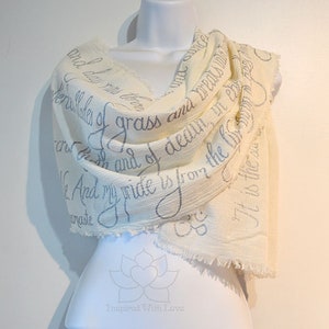 Custom Script Scarf (100% Cotton Gauze) - Rustic Personalized Message Shawl, Custom Quote Scarf, Friendship Gift, Cotton Anniversary for her