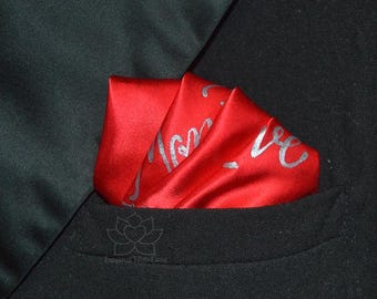 100% Silk Custom Personalized Secret Message Script Pocket Square - Luxury Silk 12th Anniversary, Groomsman Proposal Gift For Him