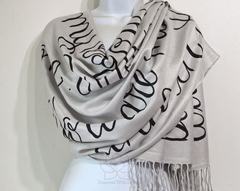 Custom Script Scarf, Personalized Secret Message Monochrome Bridesmaid Proposal Wedding Gifts for her Friendship Literary Quote Shawl (V/A)
