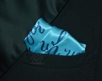 100% Silk Custom Personalized Secret Message Script Pocket Square - Luxury Silk 12th Anniversary, Groomsman Proposal Gift For Him