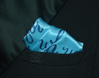 100% Silk Custom Personalized Secret Message Script Pocket Square - Luxury Silk 12th Anniversary, Groomsman Proposal Gift For Him