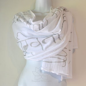 Lokah Samastah Sukhino Bhavantu Custom Script Scarf Cotton Gauze Scarf, Sanskrit Mantra Yoga Vegan Meditation Yoga Teacher Spiritual Gift