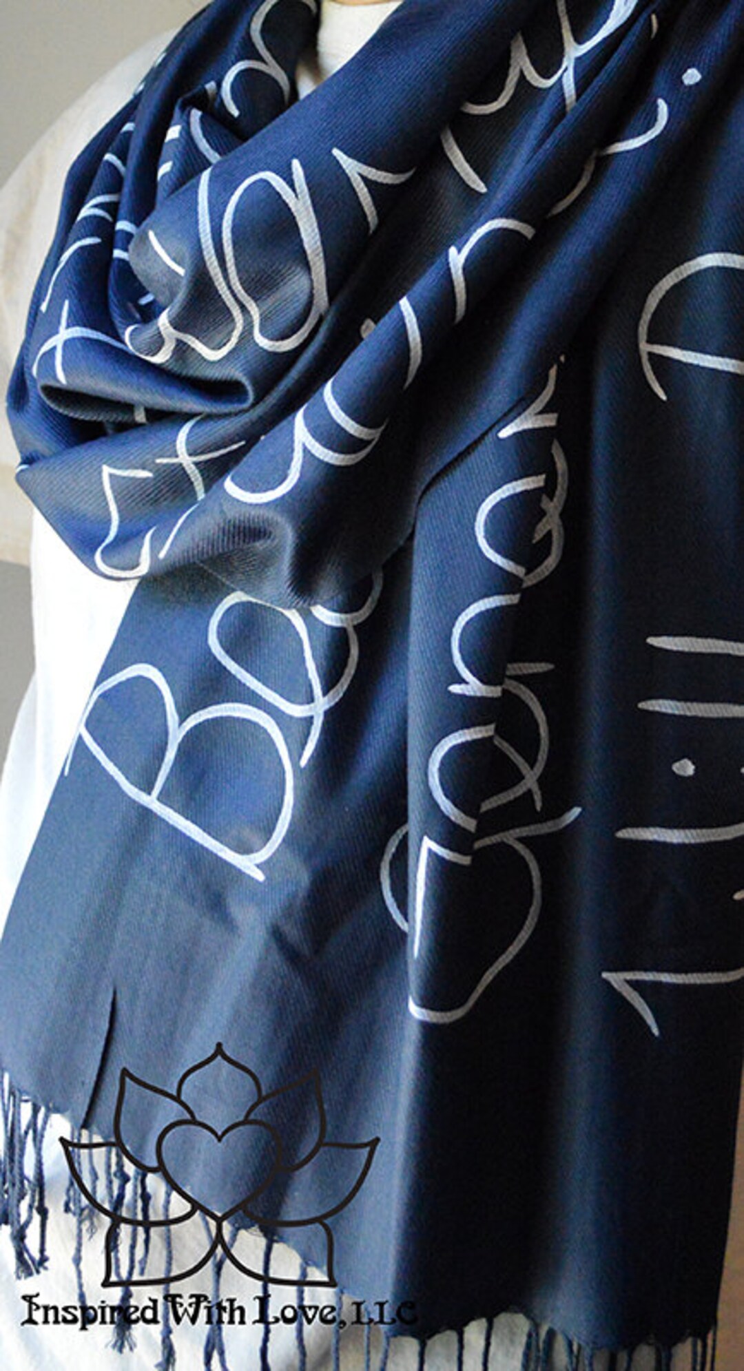 Custom Message 100% Cotton Gauze Navy Shawl - Inspired With Love