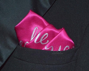 100% Silk Custom Personalized Secret Message Script Pocket Square - Luxury Silk 12th Anniversary, Groomsman Proposal Gift For Him