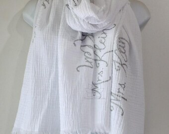 Custom Script Scarf 100% Cotton Double Gauze, Rustic Personalized Message Shawl, Custom Quote Friendship Gift, Cotton Anniversary for her