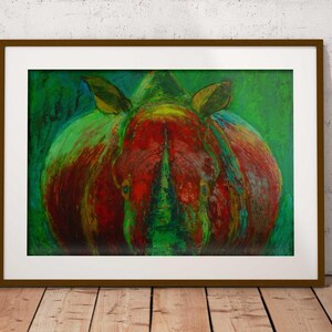 Animal Rhinoceros Wall Art Gift African Rhino Art Animal Painting Portrait Rhino art Abstract Expressionism Green Red Painting Original art