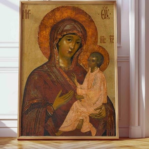 Nuestra Señora Virgen y el Niño CARTEL 12x17 Ícono bizantino Ícono ortodoxo Arte mural cristiano Pintura Impresiones católicas Impresiones religiosas Virgen