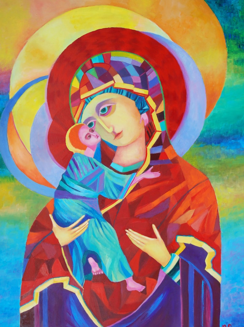 Nuestra Señora Virgen María Arte Polaco Religioso Virgen María impresión Virgen y Niño Pintura Virgen y Niño Arte Religioso Moderno Santísima María imagen 1