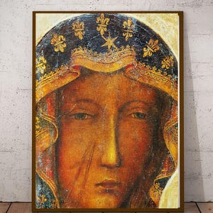 Polish Black Madonna of Czestochowa, Black Madonna artwork, Black Madonna face. Black Virgin icon Catholic art Black Madonna canvas art