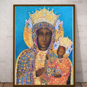 Madonna and Child Our Lady of Czestochowa Black Madonna Icon Virgin Mary Painting Polish POSTER  Catholic Prints Religious Art Polish Gifts