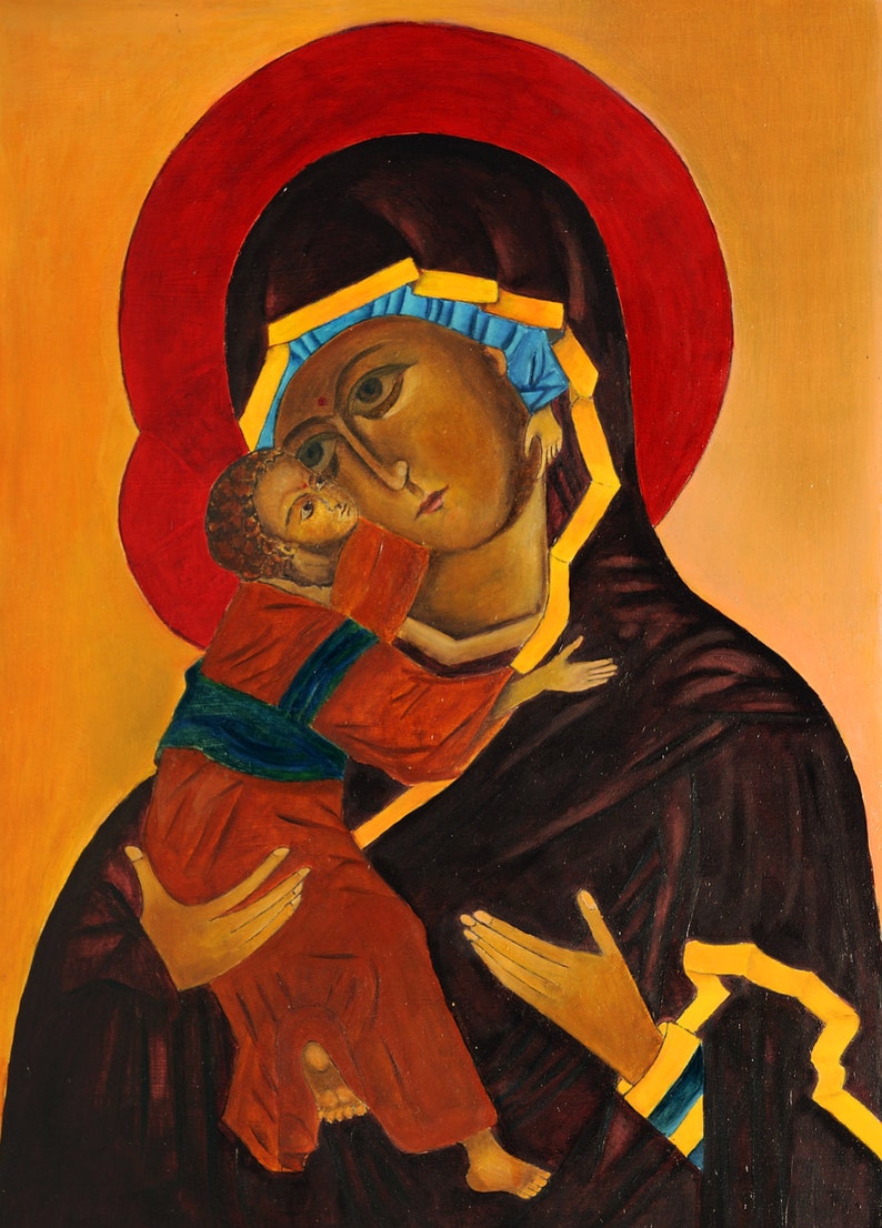 Handpainted Oil painting portraits Our Mother of Perpetual Help Madonna /& child
