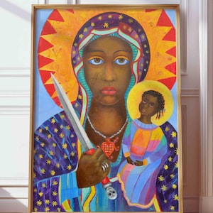Erzulie Dantor POSTER A4-A3 Voodoo Priestess Schwarze Madonna Ezili Dantor Gemälde Haitianische Göttin Schwarze Madonna New Orleans Heiliger Bilddruck