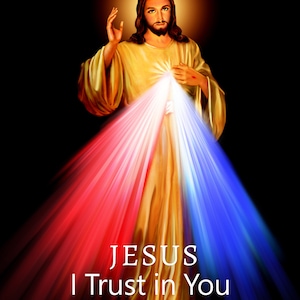 Divine Mercy Jesus Print POSTER A4-A3 Jesus Picture Catholic prints Sacred heart of Jesus Religious prints catholic wall art for home image 2