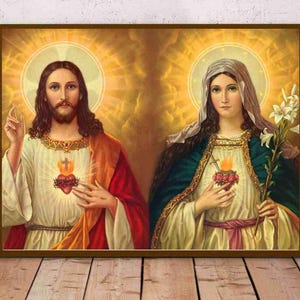 Mary and Jesus POSTER A4-A3 Catholic prints Jesus pictures Sacred heart of Jesus Religious prints Catholic wall art Catholic painting