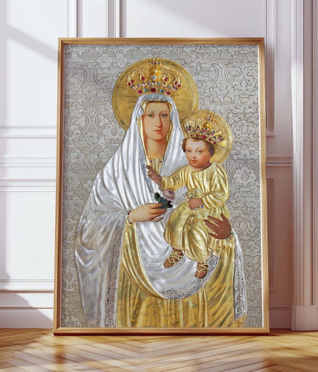 Our Lady of Rosary Virgin Mary Print Catholic Art Print Madonna and ...