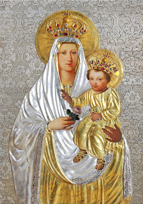 Nostra Signora del Rosario Vergine Maria stampa Stampa d'arte cattolica  Madonna col bambino POSTER cattolici Arte murale religiosa Stampe  cattoliche dalla Polonia - Etsy Italia
