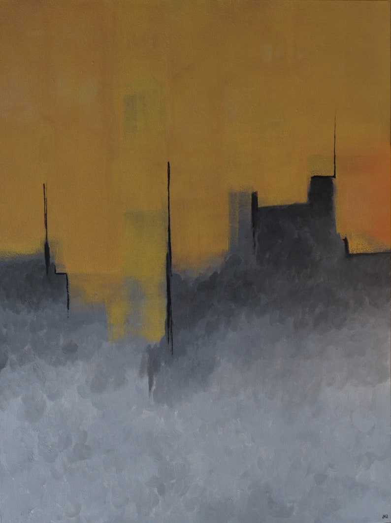 Peinture Jaune Et Gris Jaune Et Gris Mural Original Art Etsy