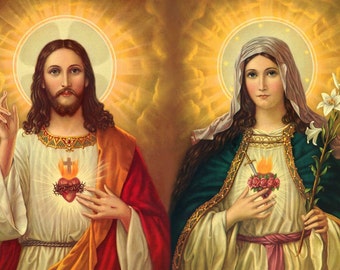 Mary and Jesus POSTER A4-A3 Catholic prints Jesus pictures Sacred heart of Jesus Religious prints Catholic wall art Catholic painting