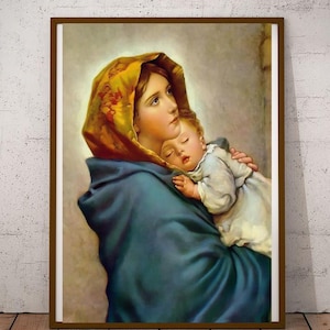 Virgin Mary print Catholic prints Catholic posters Virgin Mary and Child Madonna and Child Christian gifts Catholic gifts Religious Pictures